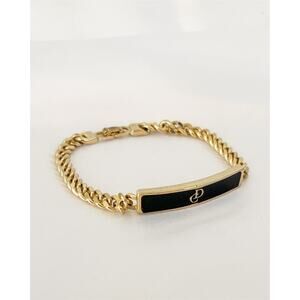DIOR Vintage Logo Plaque Chain ID Bracelet Gold Tone